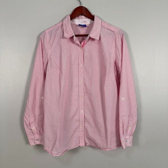 Le Tigre Womens Large Button Down Long Sleeve Shirt Pink Pinstripe Blouse - Picture 1 of 5